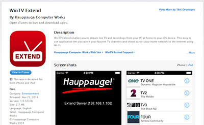 WinTV Extend app on the Apple app store