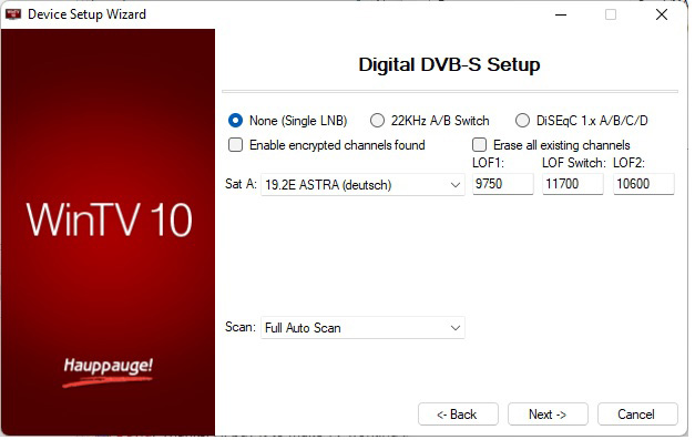 The settings for DVB-S LNB and Diseq